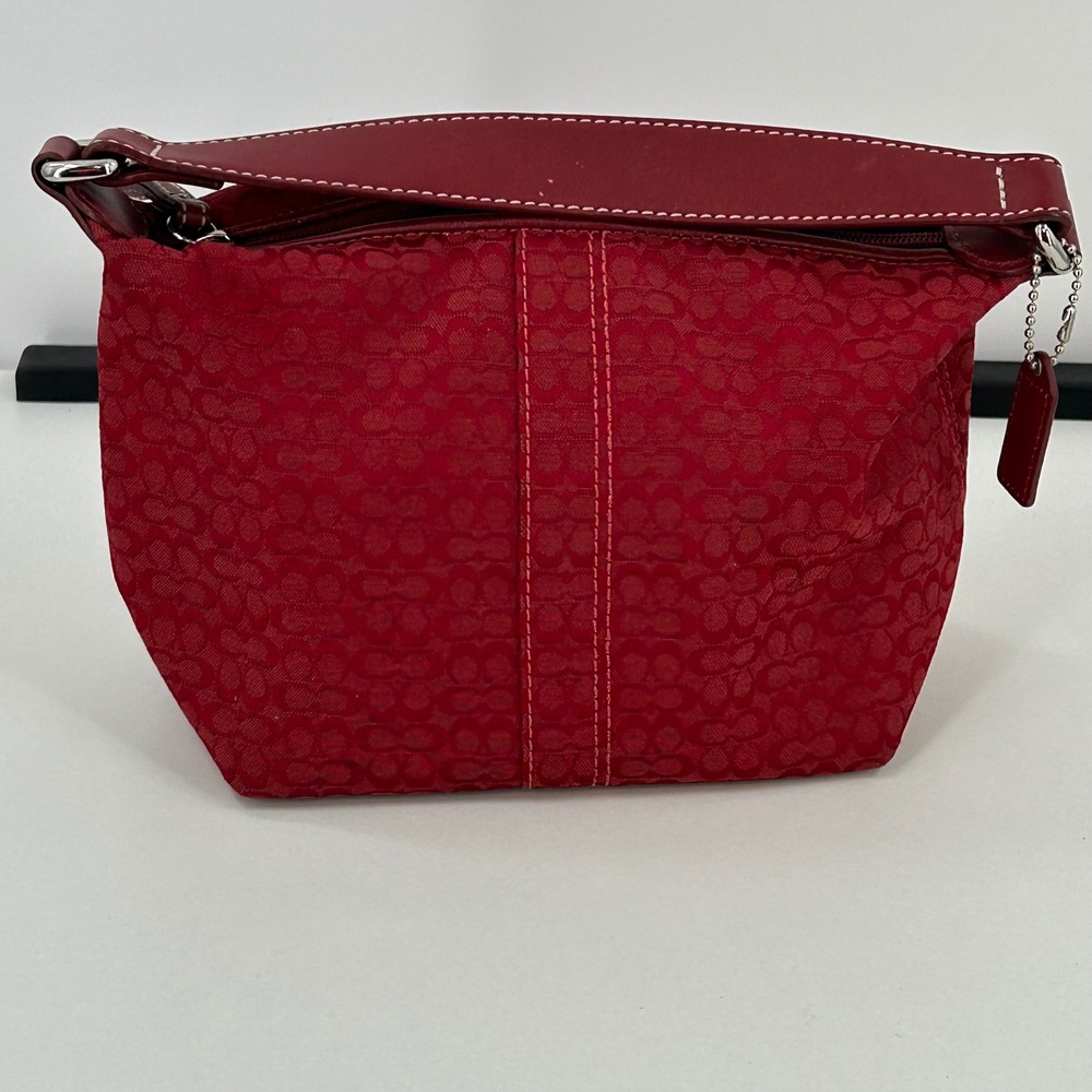 Coach Red Mini Signature Jacquard Canvas Leather Small Hobo Shoulder Bag - Picture 2 of 11
